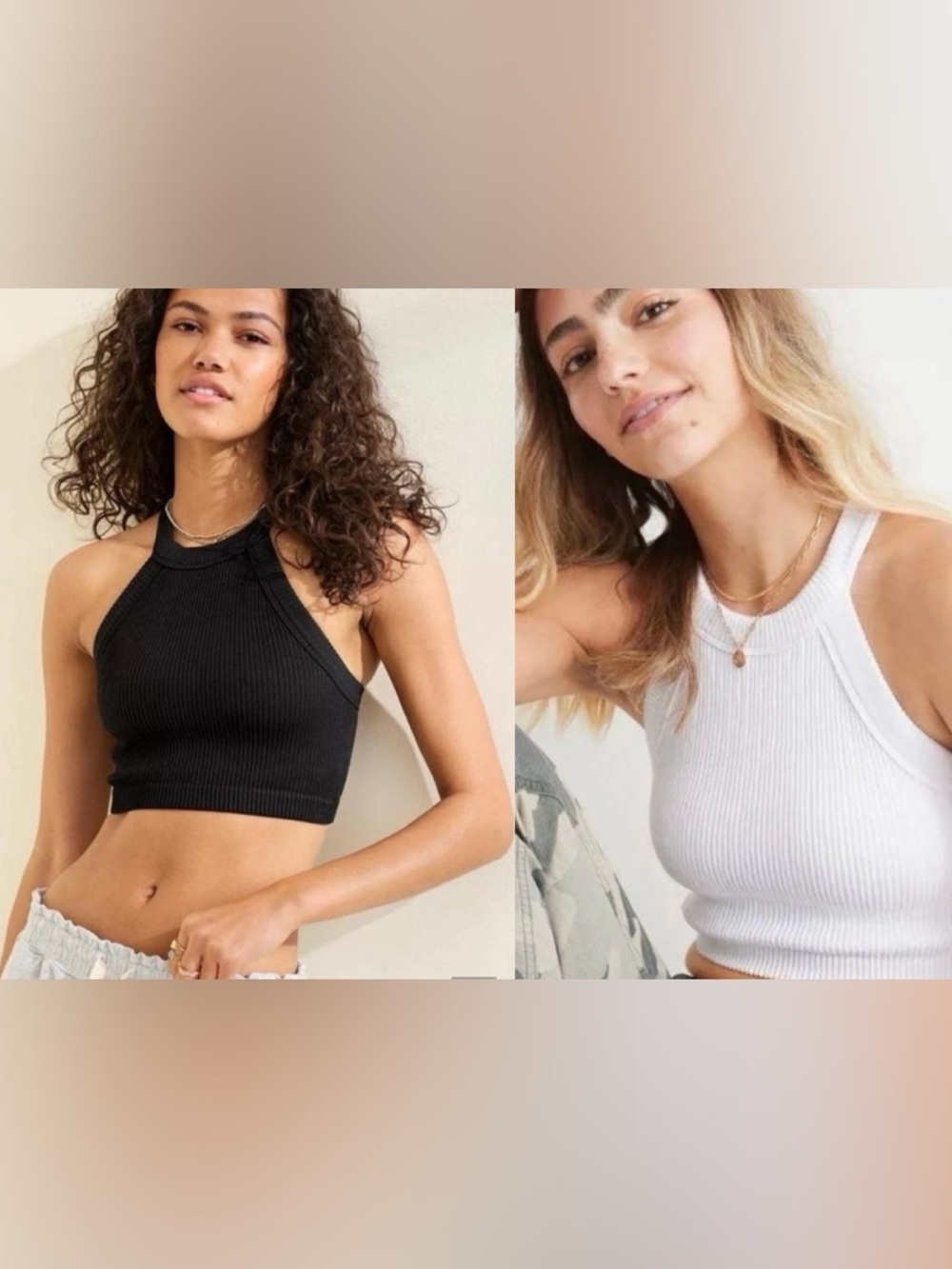 NWT- Aerie SuperChill Seamless Halter neck  ribbed Crop Bra Top - (Set of two)